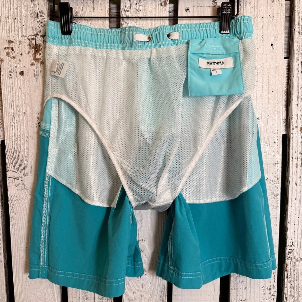 Sonoma Swim Trunks Board Shorts Men’s Size Small Turquoise Lined Beach Lake Pool